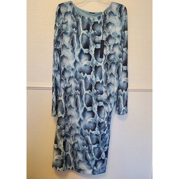 Elie Tahari Liora Ruched Dress Snake Sk Print Sz XL NWT Ruched Jersey $348 Blue - Picture 1 of 15